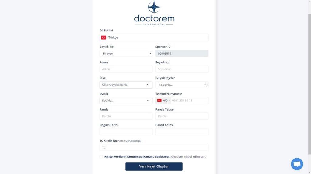 Adım 1: Doctorem Bayi Kaydı Nasıl Yapılır?